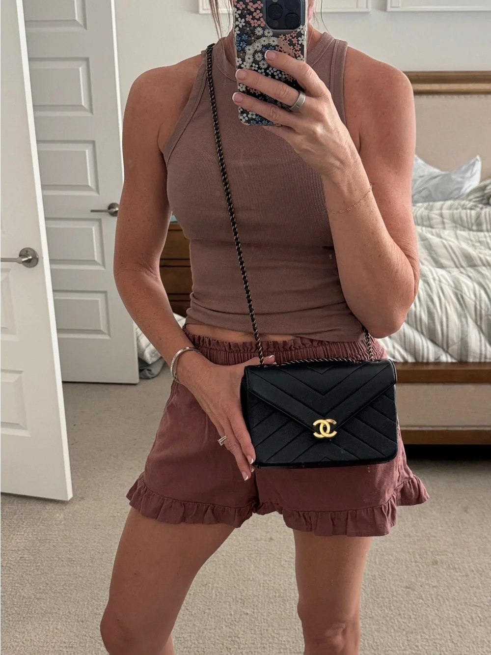 CHANEL Chevron Quilted Shoulder Bag - Dark Blue with Gold Hardware